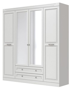 Шкаф четырехдверный в спальню Олимп ШР-4 (Белый) 2 зеркала в Барнауле