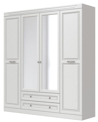 Шкаф четырехдверный в спальню Олимп ШР-4 (Белый) 2 зеркала в Барнауле - изображение