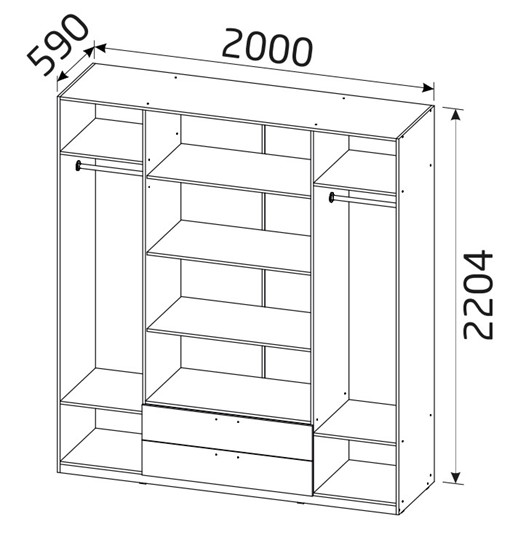 Шкаф 4х-дверный Классика с 2 ящиками (500) в Барнауле - изображение 1