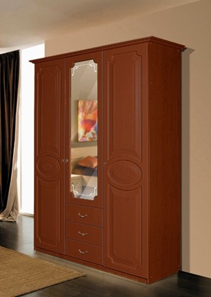 Распашной шкаф Ивушка-5 3-х створчатый с ящиками, цвет Итальянский орех в Барнауле - изображение