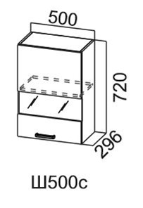 Шкаф кухонный со стеклом Модус, Ш500с/720, цемент светлый в Барнауле - предосмотр 3
