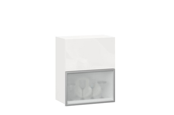 Шкаф кухонный горизонтальный 600 Шервуд, ЛД 281.971.000.174, со стеклом, белый/белый глянец в Барнауле - изображение