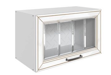 Кухонный навесной шкаф Атланта L600 Н360 (1 дв. рам.) эмаль (белый/белый глянец патина золото) в Барнауле