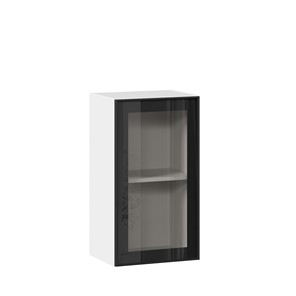 Кухонный шкаф со стеклом 400 Индиго ЛД 298.320.000.102, Белый/Чёрный в Барнауле
