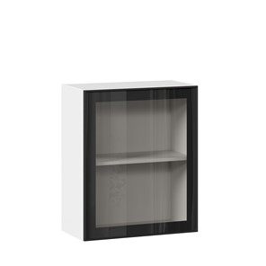 Кухонный навесной шкаф со стеклом 600 Индиго ЛД 298.350.000.105, Белый/Чёрный в Барнауле