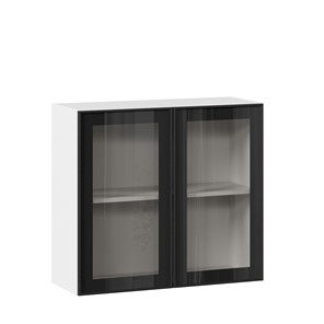 Кухонный навесной шкаф со стеклом 800 Индиго ЛД 298.360.000.023, Белый/Чёрный в Барнауле