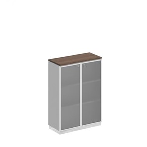 Шкаф для документов средний со стеклянными дверьми в рамке Bravo, дуб гладстоун/белый премиум (90х40х124,6) в Барнауле