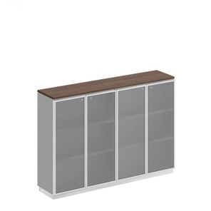 Шкаф для документов средний со стеклянными дверьми в рамке Bravo, дуб гладстоун/белый премиум (180,2х40х124,6) в Барнауле