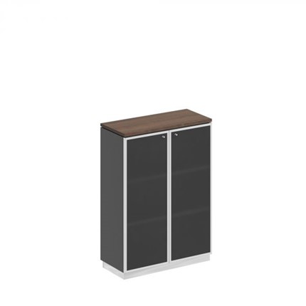 Шкаф для документов средний со стеклянными дверьми в рамке Bravo, дуб гладстоун/антрацит премиум (90х40х124,6) в Барнауле - изображение