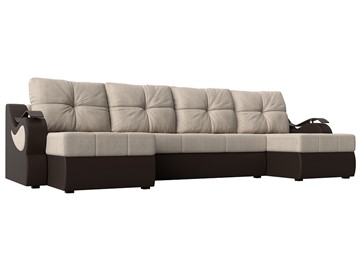 П-образный диван Меркурий П, Бежевый/коричневый (рогожка/экокожа) в Барнауле
