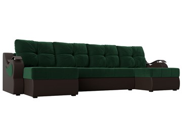 П-образный диван Меркурий П, Зеленый\Коричневый (Велюр\Экокожа) в Барнауле