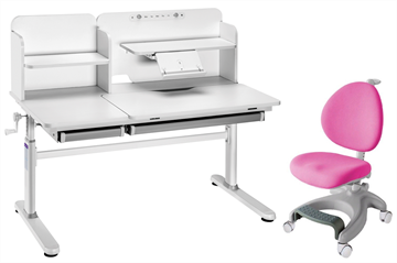 Комплект парта + кресло Iris II Grey + Cielo Pink + чехол для кресла в подарок в Барнауле