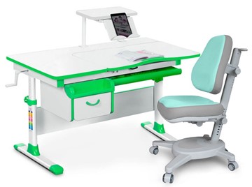 Комплект растущая парта + стул Mealux EVO Evo-40 Z (арт. Evo-40 Z + Y-110 TG) / (стол+полка+кресло) / белый, зеленый, серый в Барнауле