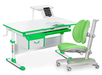 Комплект растущая парта + стул Mealux EVO Evo-40 Z (арт. Evo-40 Z + Y-115 KZ) / (стол+полка+кресло+чехол), белый, зеленый в Барнауле